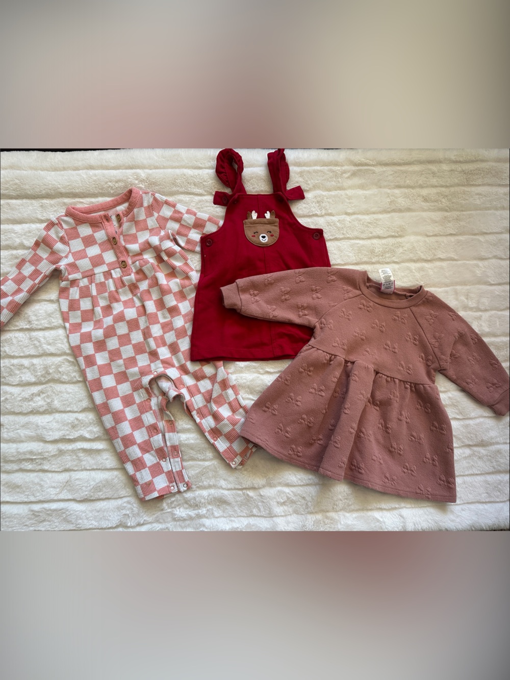 3-Piece Baby Girls Outfit Set in Pink, Red, Cream